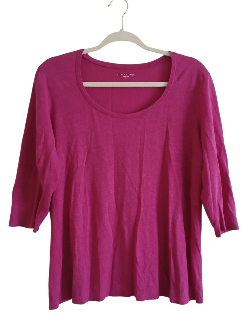 Eileen Fisher 100% Linen Textured Top L Pink Lightweight Closet Staple Quiet Lux